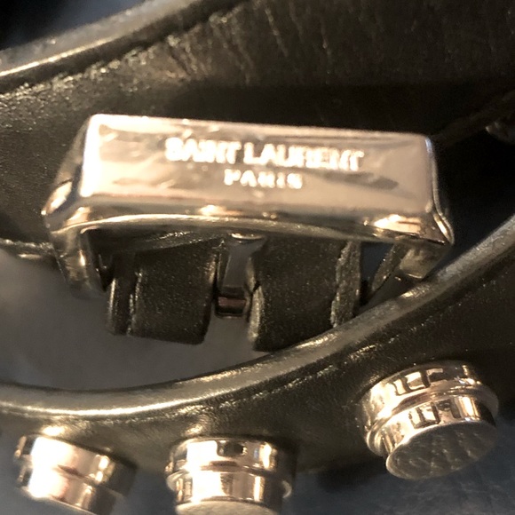 SAINT LAURENT MEN’S CLOUS MONET BLACK LEATHER BELT SILVER STUDS  XL SZ 95 - Picture 12 of 14